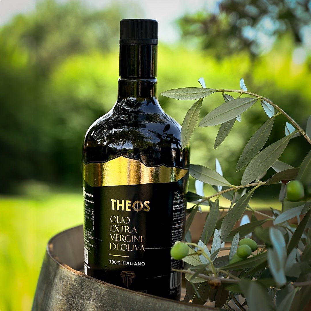 THEOS - Olio extravergine di oliva Castelli Romani - Bottiglia tonda tappo anti rabocco Dop - La Corte dei Greci